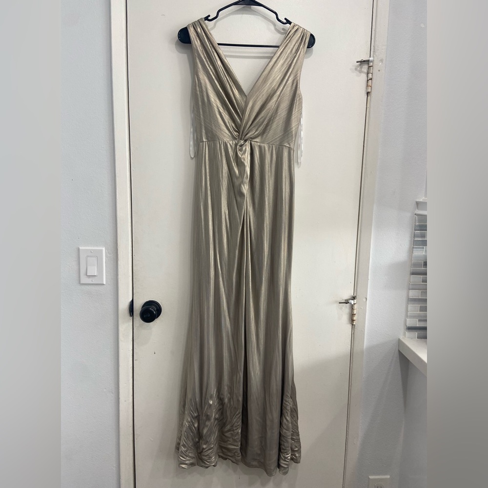 Calvin Klein metallic gold twist front sleeveless dress